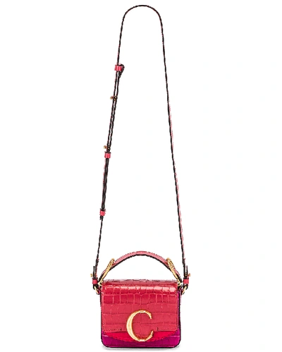 Shop Chloé Mini C Tricolor Embossed Croc Box Bag In Graphic Pink