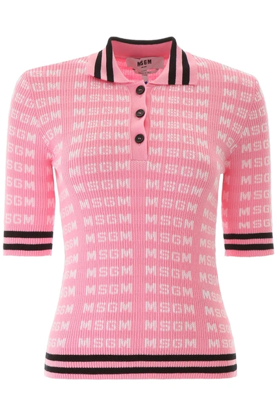Shop Msgm Polo Shirt With All-over Logo In Rosa (pink)
