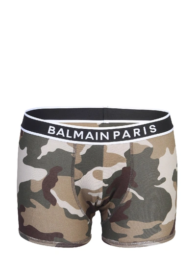 Shop Balmain Camouflage Print Boxer In Militare