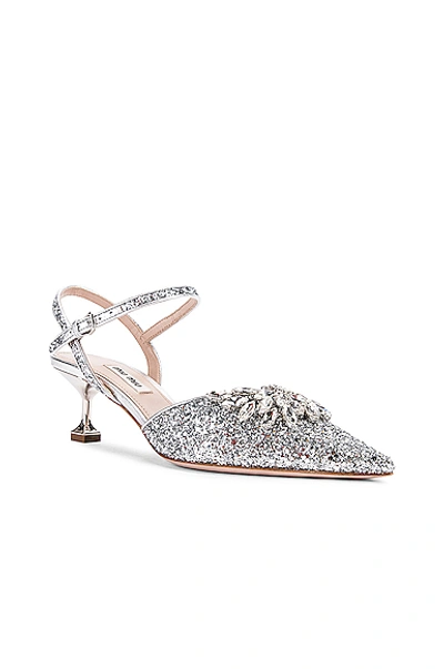 Shop Miu Miu Crystal Leaf Pumps In Silver