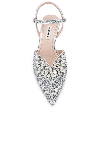 Shop Miu Miu Crystal Leaf Pumps In Silver