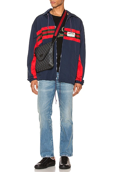 Shop Gucci Nylon Jacket With Web & Logo In Blue & Multi