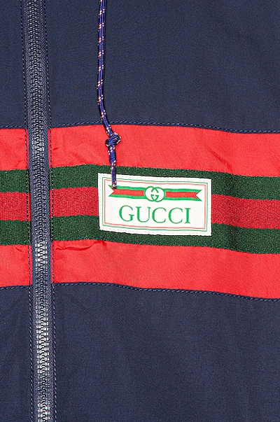 Shop Gucci Nylon Jacket With Web & Logo In Blue & Multi