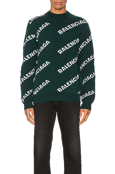 Shop Balenciaga Long Sleeve Crewneck In Forest Green & White