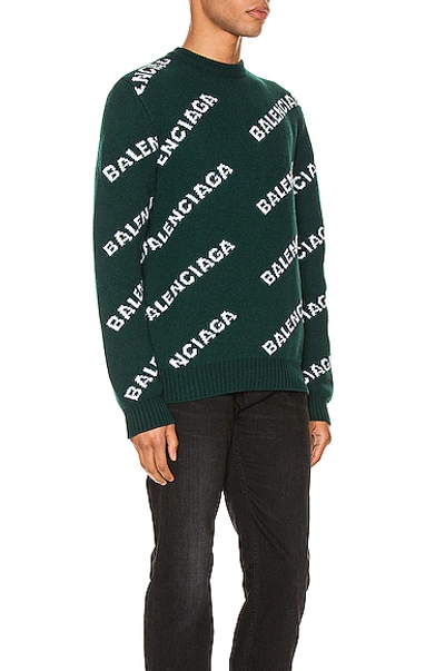 Balenciaga All Over Logo Wool Jacquard Sweater In Green | ModeSens