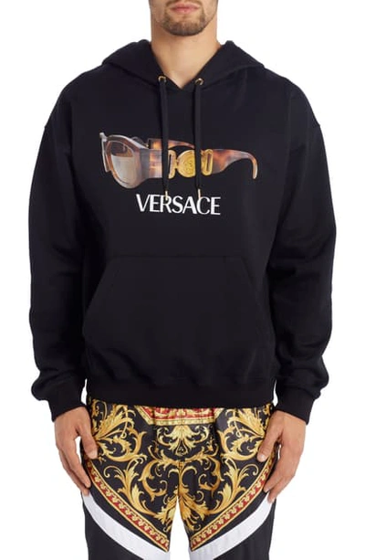 Shop Versace Sunglasses Graphic Hooded Sweatshirt In Black
