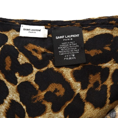 Shop Saint Laurent Leopard Printed Beige & Black Silk Scarf