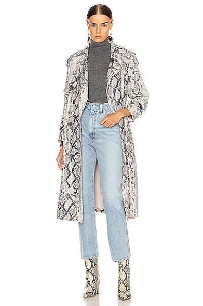 Shop Andamane Claretta Faux Leather Snake Print Trench Coat In Grey