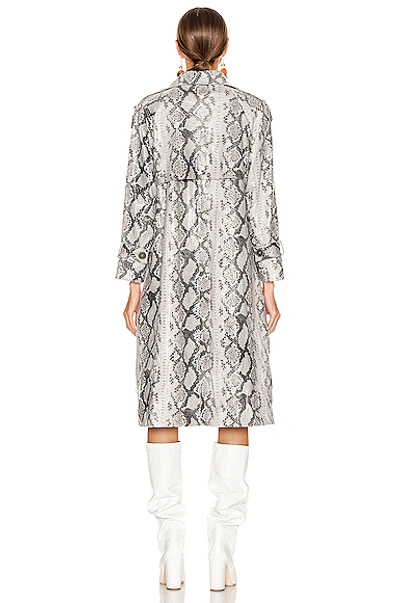 Shop Andamane Claretta Faux Leather Snake Print Trench Coat In Grey