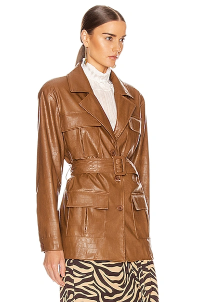 Shop Andamane Carine Faux Leather Croco Print Jacket In Brown