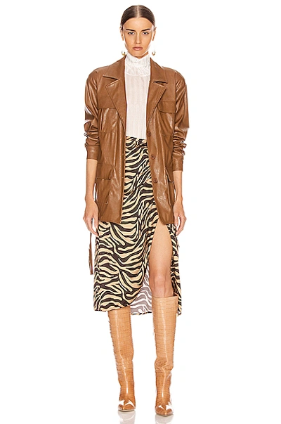 Shop Andamane Carine Faux Leather Croco Print Jacket In Brown