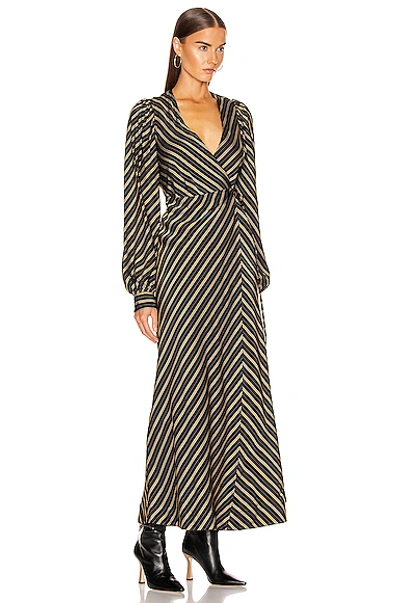 Shop Ganni Viscose Stripe Dress In Black