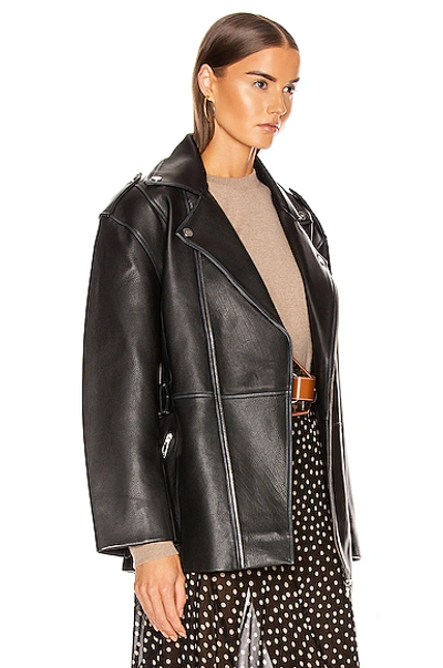 Shop Ganni Grain Leather Jacket In Black