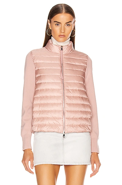 Shop Moncler Cardigan Tricot Jacket In Blush