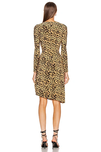 Shop Norma Kamali Long Sleeve Sweetheart Side Drape Dress In Animal Print,neutral In Golden Leopard