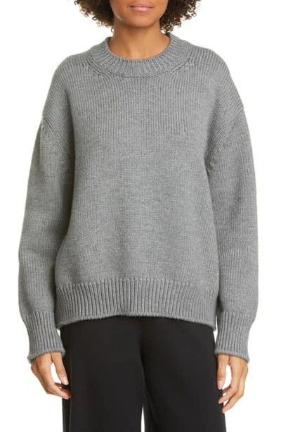 Shop Mansur Gavriel Wool Crewneck Sweater In Grey Melange