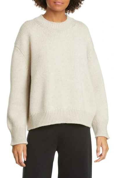 Shop Mansur Gavriel Wool Crewneck Sweater In Beige Melange