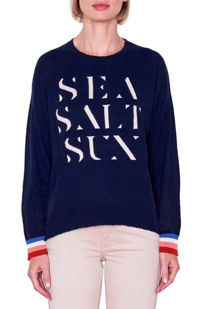 Shop Sundry Sea Salt Sun Crewneck Wool & Cashmere Sweater In Navy
