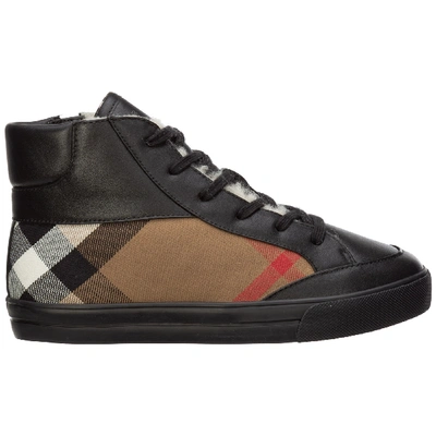 Shop Burberry Boys Shoes Child Sneakers High Top Leather In Black