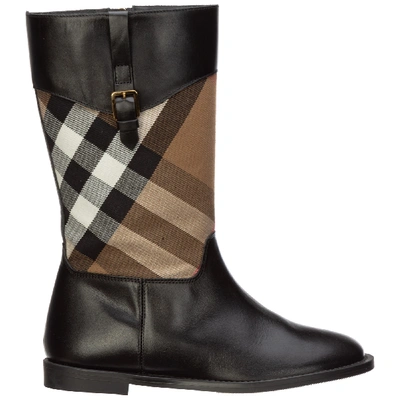 Shop Burberry Girls Shoes Child Boots Leather In Black