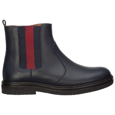 Shop Gucci Boys Leather Child Desert Boots Ankle Boots In Blue