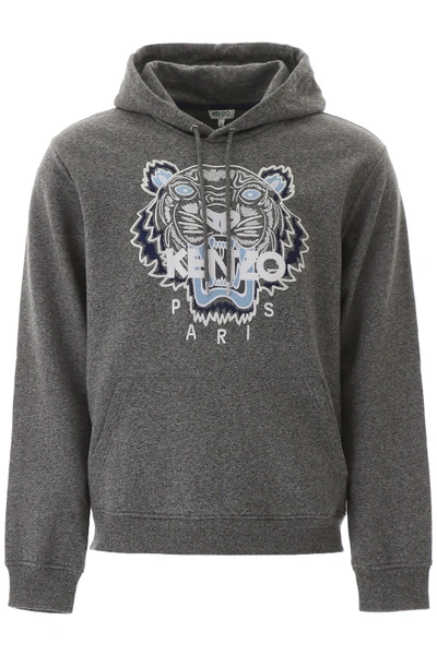 Shop Kenzo Tiger Embroidery Hoodie In Grey,white,light Blue