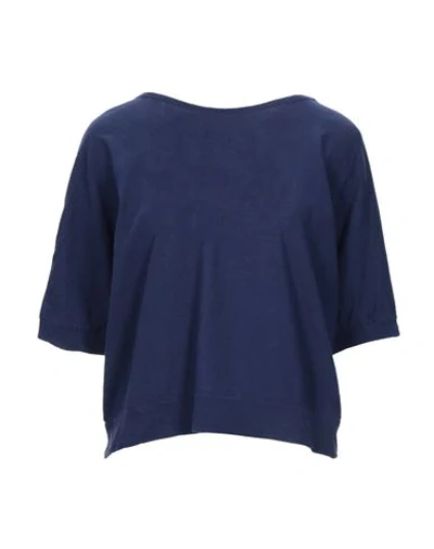 Shop Momoní Woman T-shirt Midnight Blue Size M Cotton, Flax