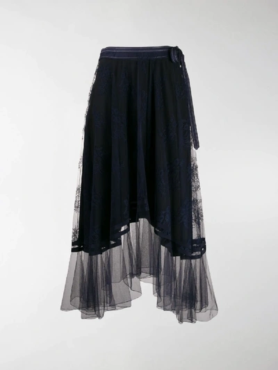 Shop Chloé Lace Asymmetric Midi Skirt In Blue