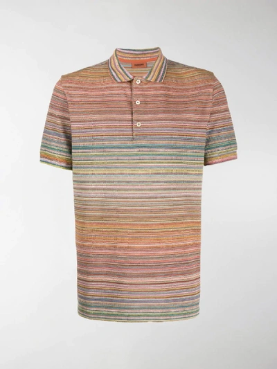 Shop Missoni Short Sleeve Striped Polo Shirt In Brown