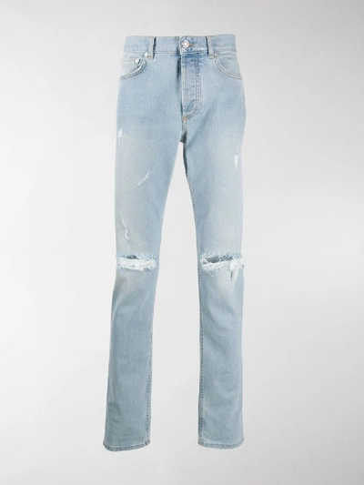 Shop Givenchy Ripped Straight Jeans In Blue