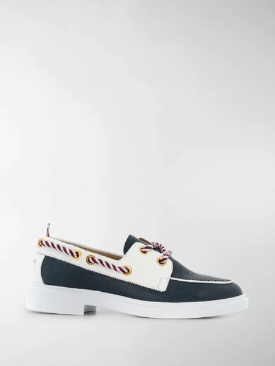 Shop Thom Browne Pebble Leather Boat Shoes In Blue