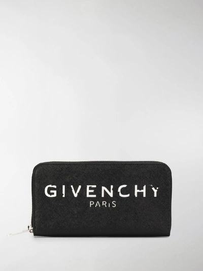 Shop Givenchy Vintage-effect Logo Zip-around Wallet In Black