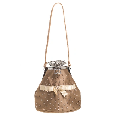 Pre-owned Valentino Garavani Brown Satin Beaded Embellished Bag