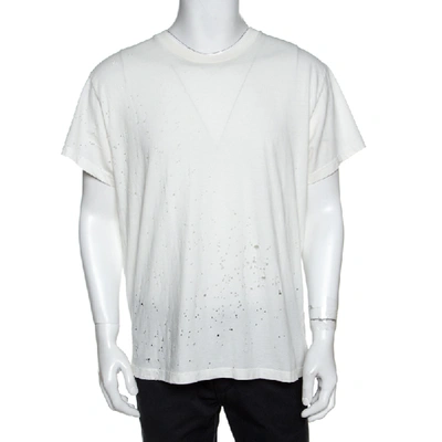 Pre-owned Amiri Off White Cotton Distressed Shotgun Crew Neck T-shirt M
