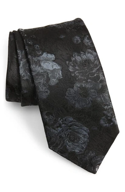 Shop David Donahue Floral Silk Tie In Black