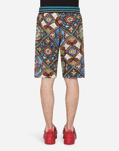 Shop Dolce & Gabbana Bermuda Jogging Shorts With Stained Glass Window Style Print In Multicolored