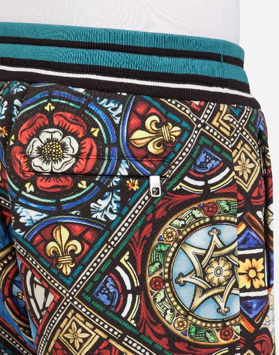 Shop Dolce & Gabbana Bermuda Jogging Shorts With Stained Glass Window Style Print In Multicolored