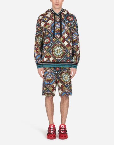 Shop Dolce & Gabbana Bermuda Jogging Shorts With Stained Glass Window Style Print In Multicolored