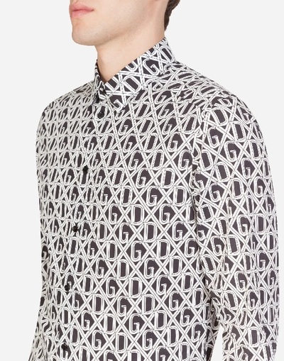 Shop Dolce & Gabbana Gold Cotton Shirt With Dg Print In Black