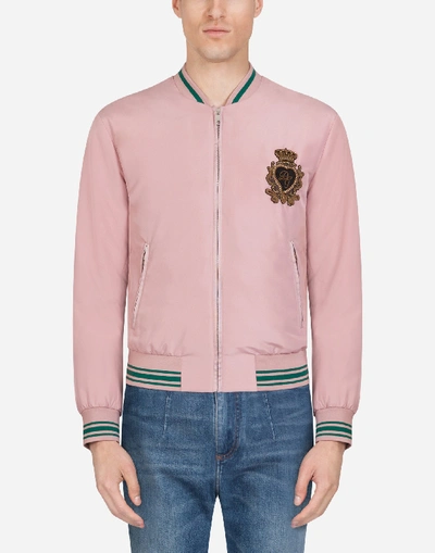 Shop Dolce & Gabbana Nylon Jacket With Patch In Pink