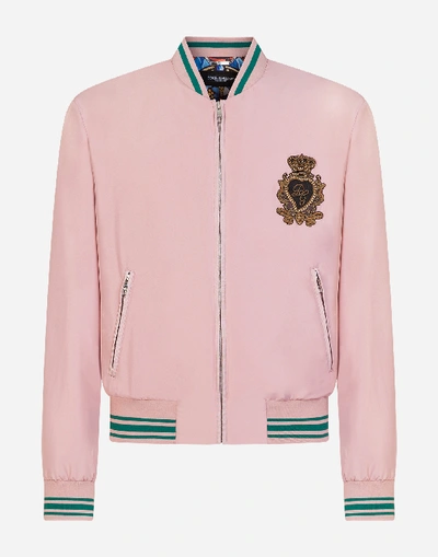 Shop Dolce & Gabbana Nylon Jacket With Patch In Pink