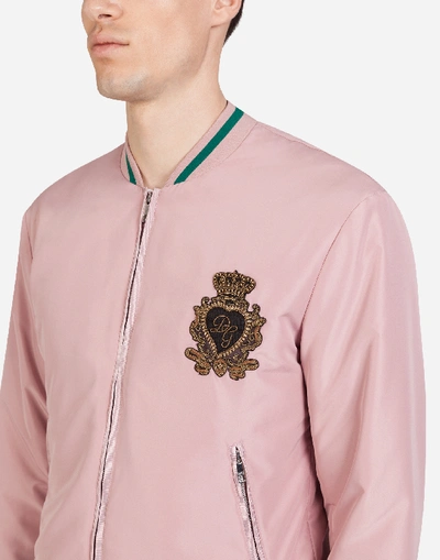 Shop Dolce & Gabbana Nylon Jacket With Patch In Pink