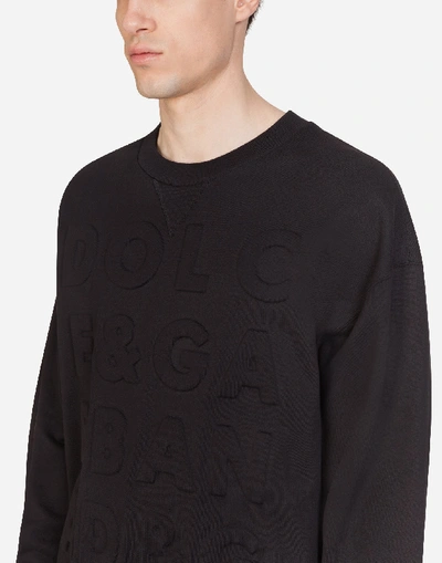 Shop Dolce & Gabbana Jersey Sweater With Three-dimensional Logo In Black