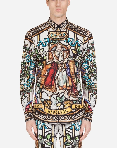 Shop Dolce & Gabbana Cotton Martini Shirt With Napoleon Print In Multicolored