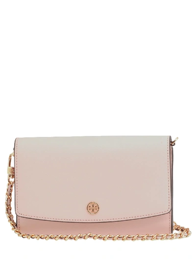 Shop Tory Burch Robinson Chain Wallet Bag In Shell Pink