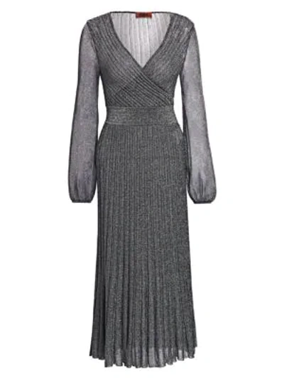 Shop Missoni Operato Lame Faux Wrap Dress In Dark Grey