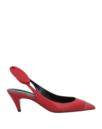 Shop Saint Laurent Woman Pumps Red Size 6 Soft Leather
