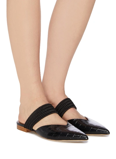 Shop Malone Souliers 'maisie' Braided Band Croc Embossed Leather Flats In Black