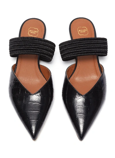 Shop Malone Souliers 'maisie' Braided Band Croc Embossed Leather Flats In Black