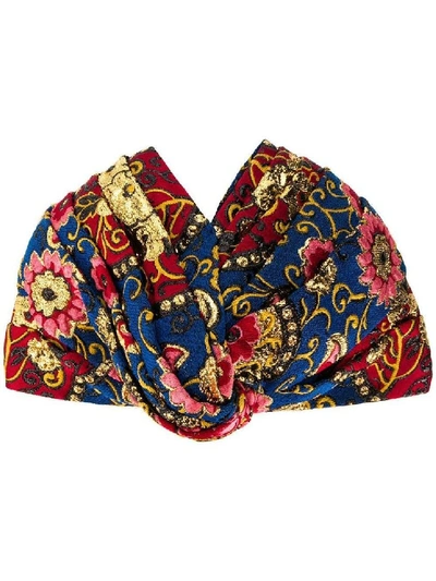 Shop Gucci Multicolor Women's Floral Jacquard Headband In Black